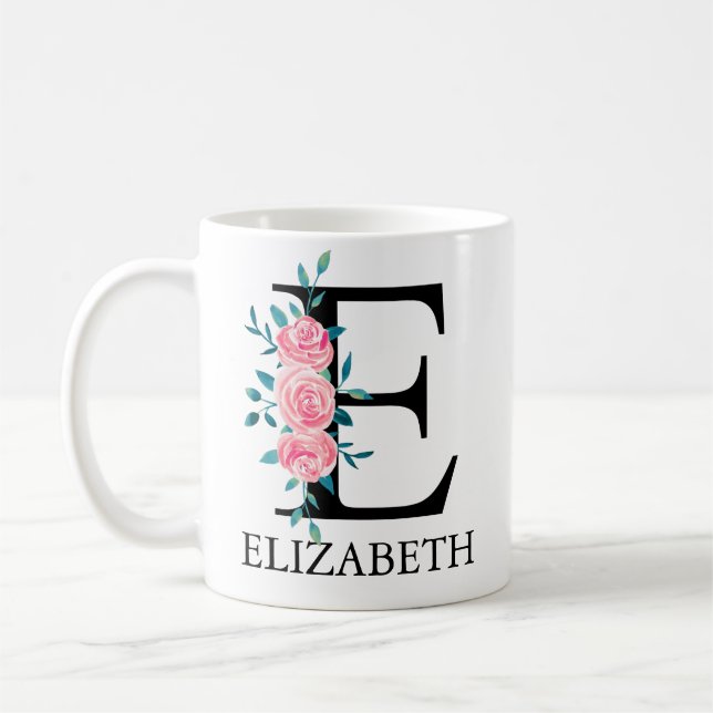 Mug Monogramme Aquarelle Lettre Unique Personnalisée E (Gauche)