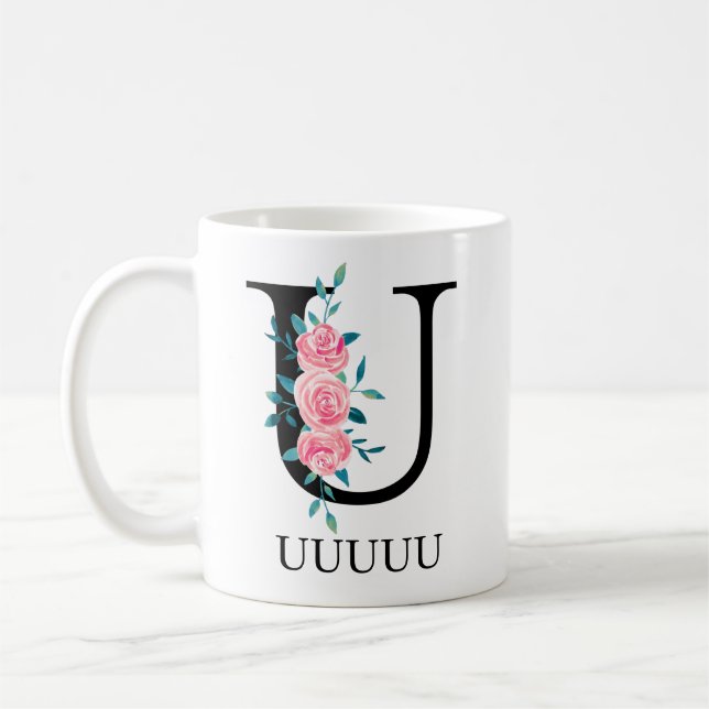 Mug Monogramme Aquarelle Lettre Unique Personnalisée U (Gauche)