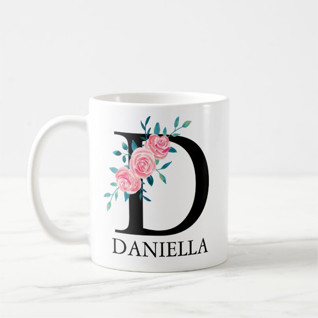 Mug Monogramme aquarelle personnalisée lettre unique D (Gauche)