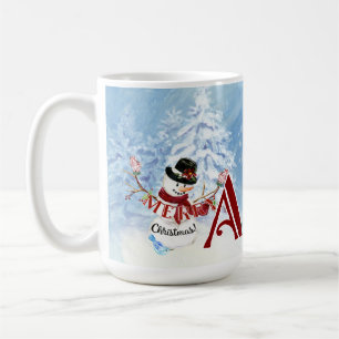 Mug Monogramme arbres d'un bonhomme de neige de Joyeux