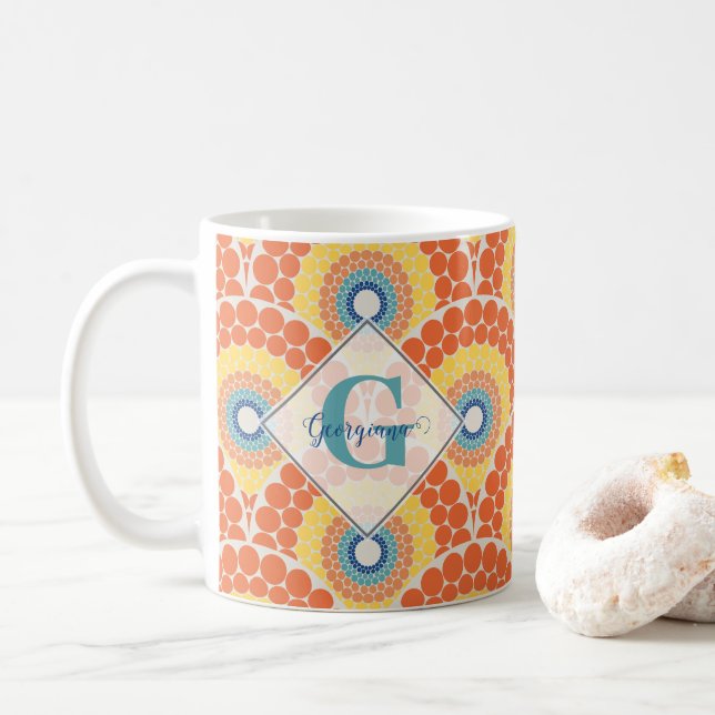 Mug Monogramme Art Déco Egée Été Radiant Mandala (Avec donut)