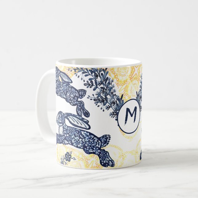 Mug Monogramme Asiatique Bleu Blanc Or Rabin Chinoiser (Devant gauche)