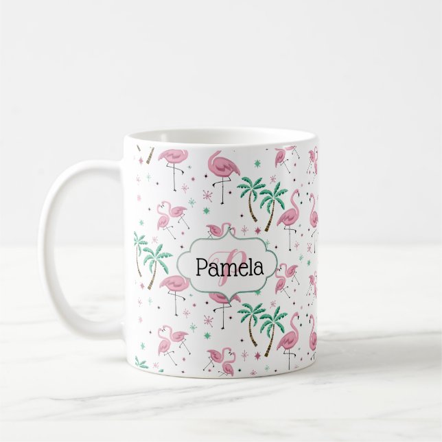 Mug Monogramme atomique de style de Flamants roses et (Gauche)