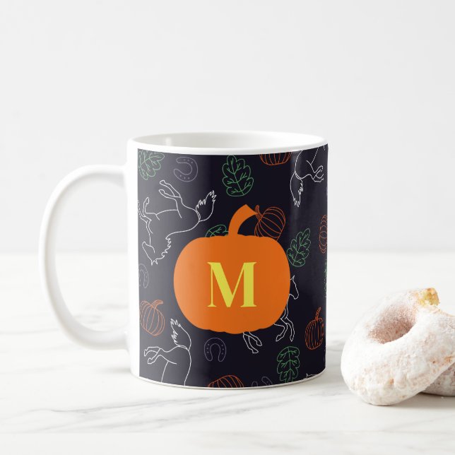 Mug Monogramme Autumnal Halloween Horse Motif (Avec donut)