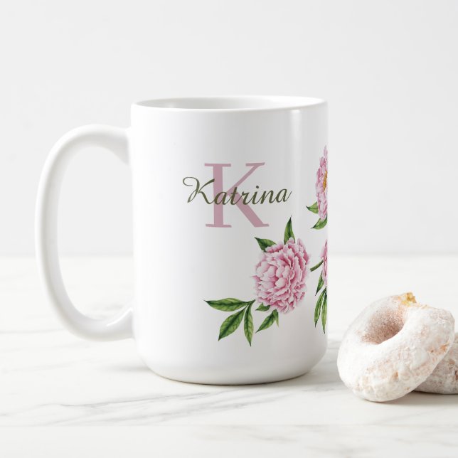 Mug monogrammé aux pivoines (Avec donut)