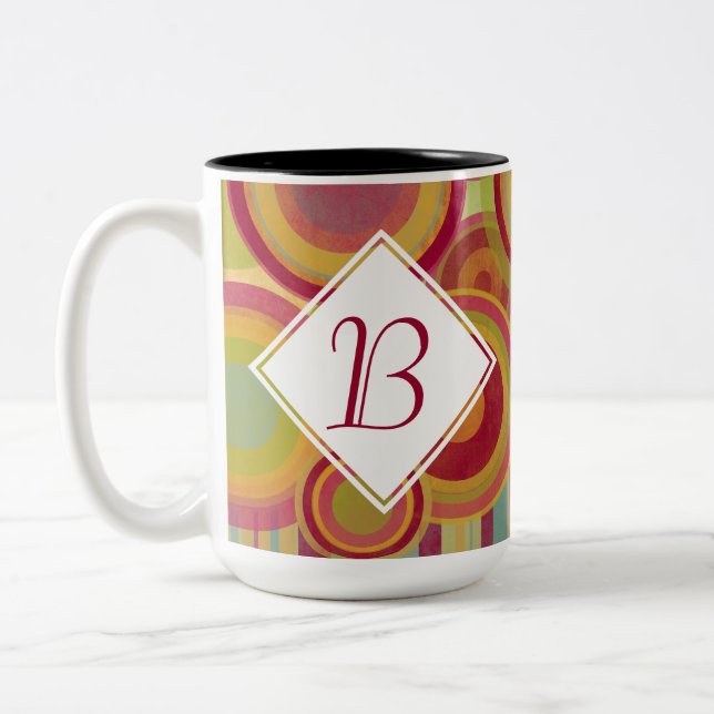 Mug monogramme avec anneaux et cercles brillants e (Gauche)