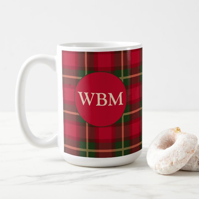 Mug monogramme avec design en carton rouge et noir (Avec donut)