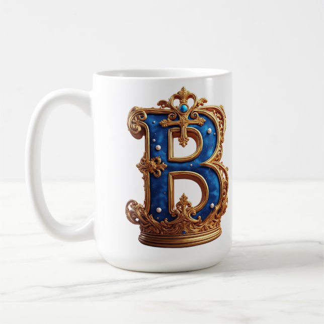Mug Monogramme B en lettre royale bleue (Gauche)