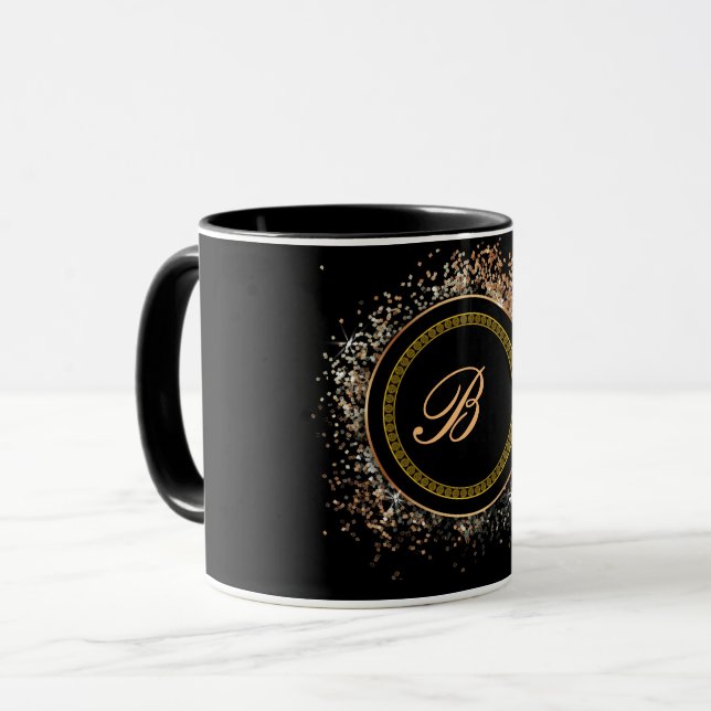 Mug Monogramme B or sur noir (Devant gauche)