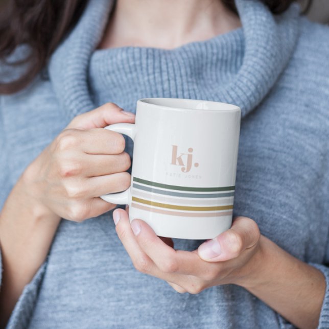 Mug Monogramme Bandes Rétro Chic (Créateur téléchargé)