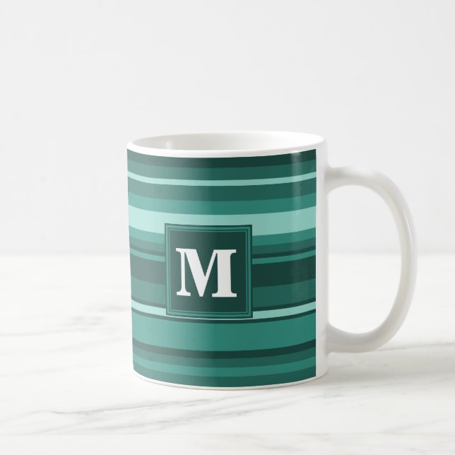 Mug Monogramme bandes turquoises (Droite)