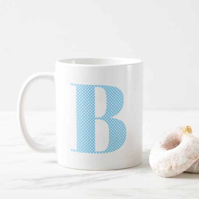 Mug Monogramme Bébé Bleu et Blanc à pois (Avec donut)