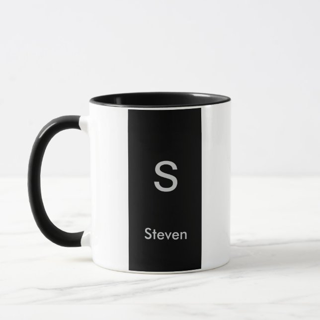Mug Monogramme bicolore moderne noir et blanc (Gauche)