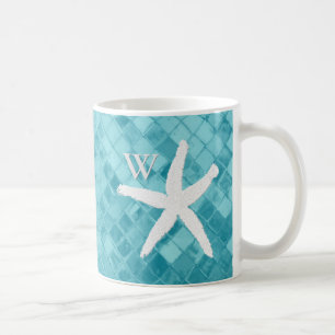 Mug Monogramme blanc en verre de mer d'Aqua d'étoiles