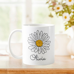 Mug Monogramme blanc marguerite florale Doodle Kids Mu