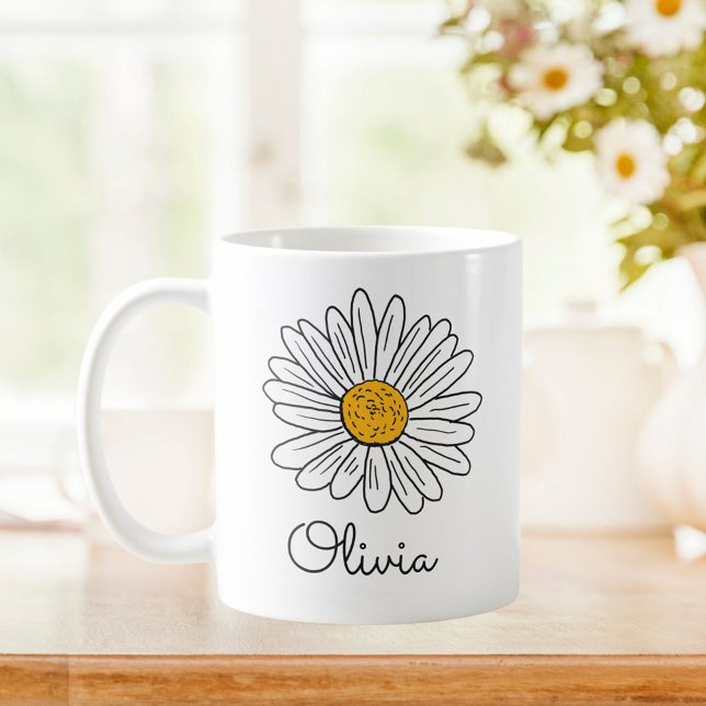 Mug Monogramme blanc marguerite florale Doodle Kids Mu (In situ Kitchen table)