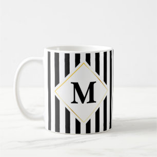 Mug Monogramme blanc noir de rayure