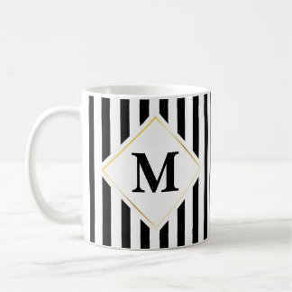 Mug Monogramme blanc noir de rayure