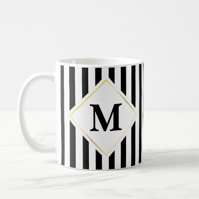 Mug Monogramme blanc noir de rayure (Gauche)