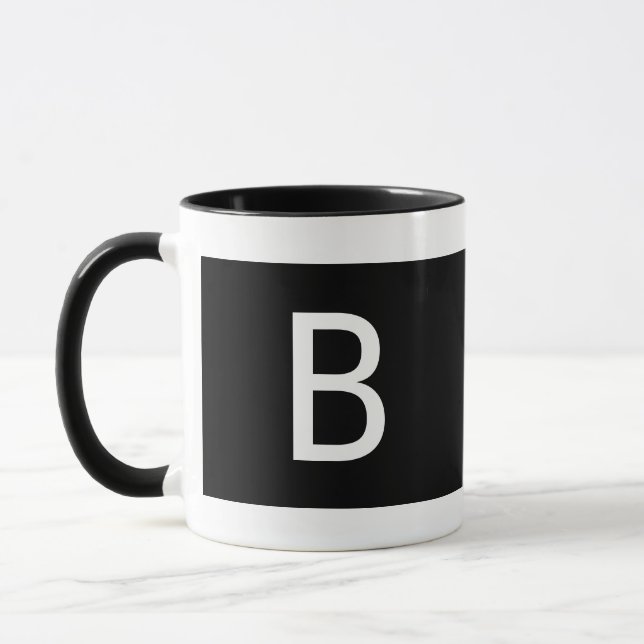 Mug Monogramme blanc noir moderne minimaliste main gau (Gauche)