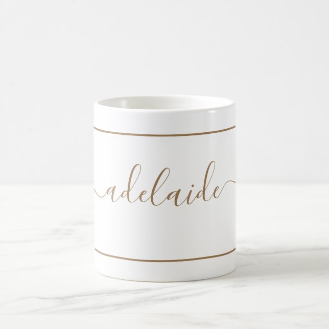 Mug Monogramme blanc or moderne Chic Girl Nom de scrip (Centre)