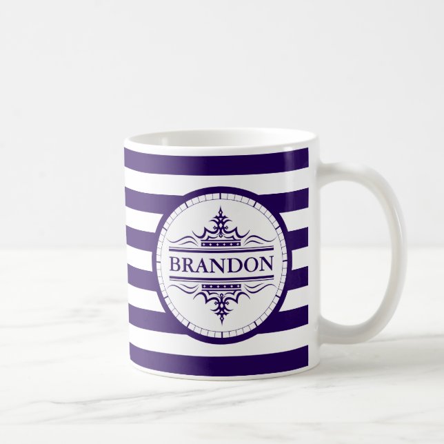 Mug Monogramme Bleu Bleu de la marine classique nautiq (Droite)