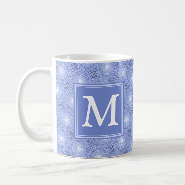 Mug Monogramme bleu cercles motif (Gauche)