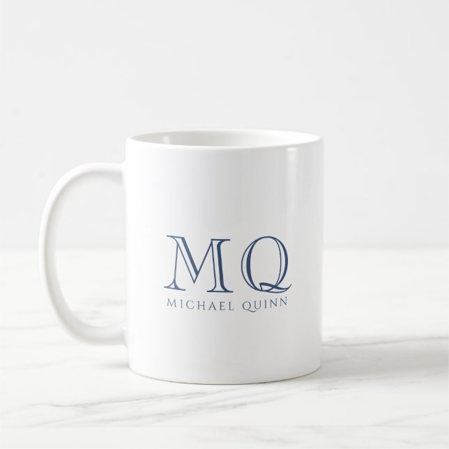 Mug Monogramme bleu classique de la marine (Gauche)