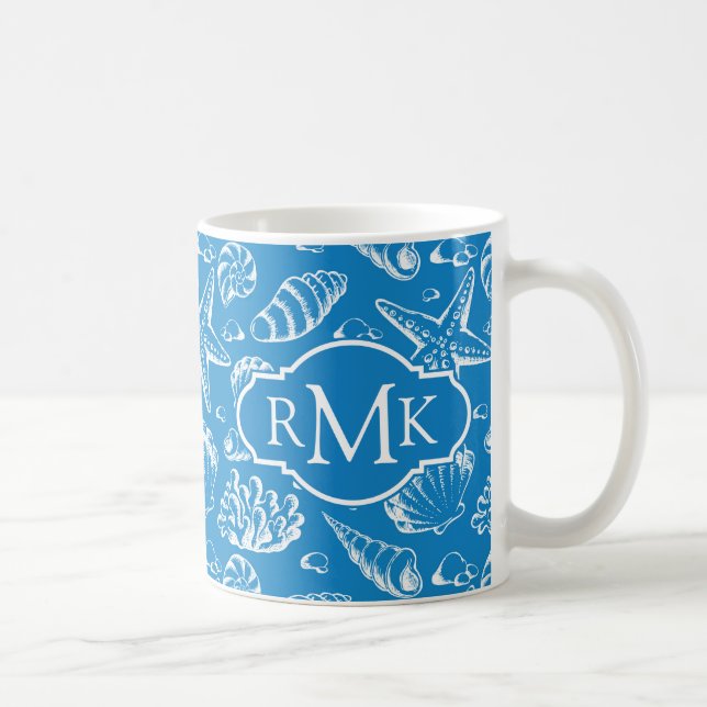 Mug Monogramme bleu du motif | de plage (Droite)