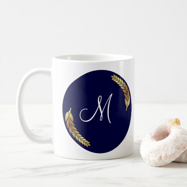 Mug Monogramme bleu et or (Personnaliser) (Avec donut)
