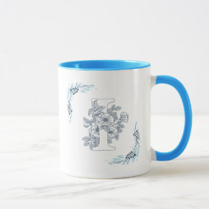 Mug Monogramme bleu "I" initial floral calme Café