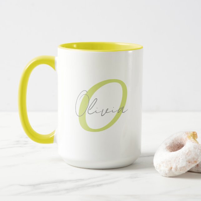 Mug Monogramme Bleu Moderne & Nom en Écriture Personna (Avec donut)