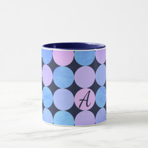 Mug Monogramme bleu pourpre et rose des cercles
