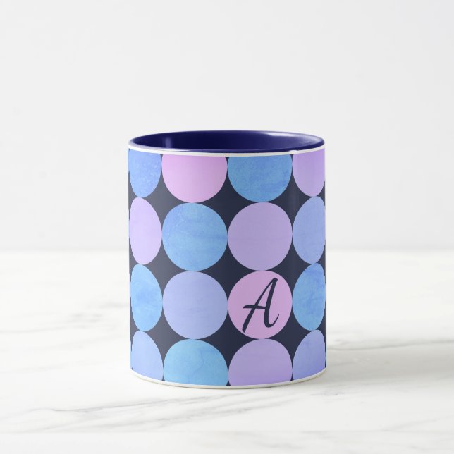 Mug Monogramme bleu pourpre et rose des cercles (Centre)