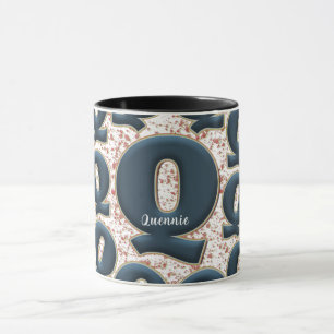 Mug Monogramme bleu profond moderne Nom Customisé mign