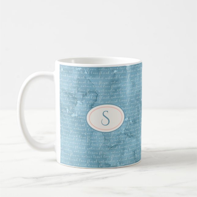 Mug Monogramme bleu rustique Typographie florale (Gauche)