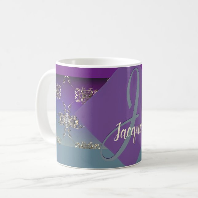 Mug Monogramme bleu violet de type Fabergè (Devant gauche)