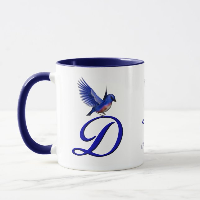 Mug Monogramme Bluebird Initial D Élégant Personnalisé (Gauche)