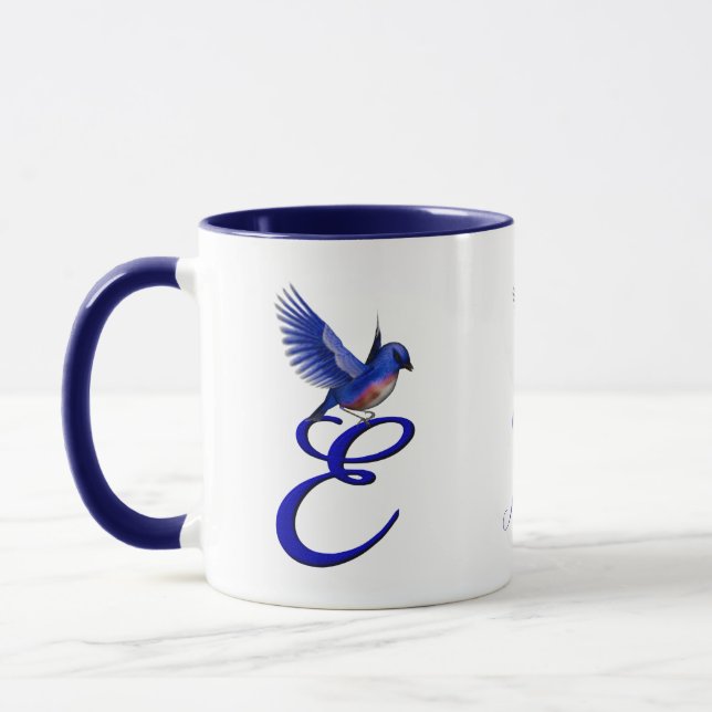Mug Monogramme Bluebird Initiale E Élégant Personnalis (Gauche)