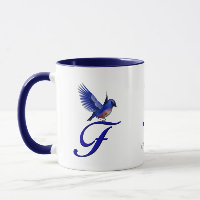 Mug Monogramme Bluebird Initiale F Élégant Personnalis (Gauche)