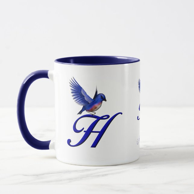 Mug Monogramme Bluebird Initiale H Élégant Personnalis (Gauche)