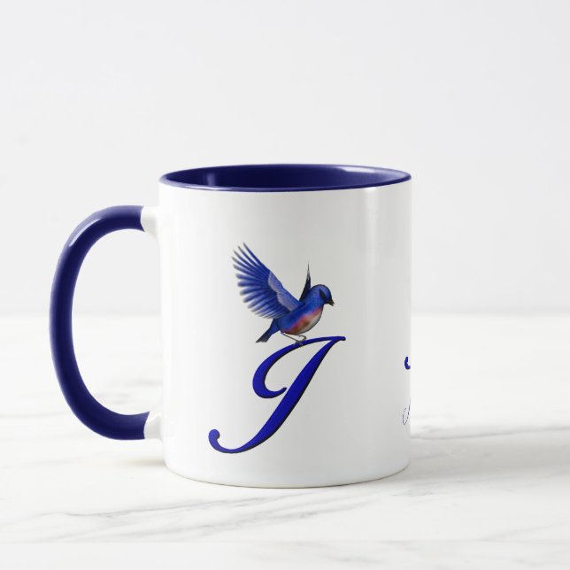 Mug Monogramme Bluebird Initiale J Élégant Personnalis (Gauche)
