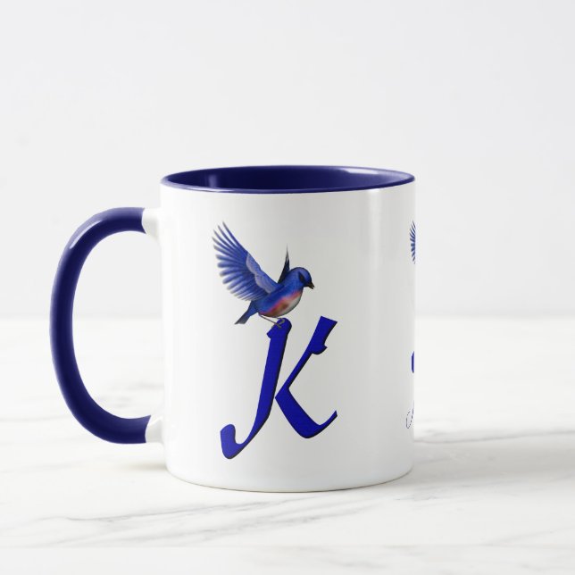 Mug Monogramme Bluebird Initiale K Élégant Personnalis (Gauche)
