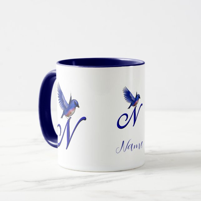 Mug Monogramme Bluebird Initiale N Élégant Personnalis (Devant gauche)