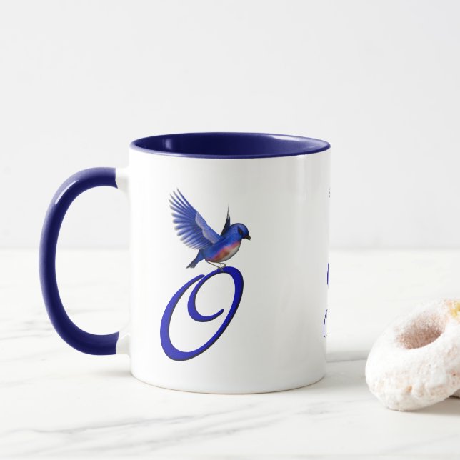 Mug Monogramme Bluebird Initiale O Élégant Personnalis (Avec donut)