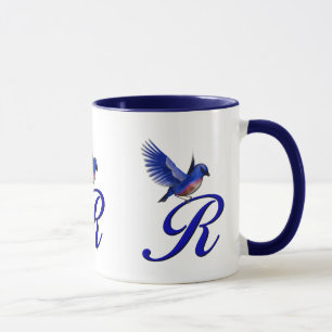 Mug Monogramme Bluebird Initiale R Élégant