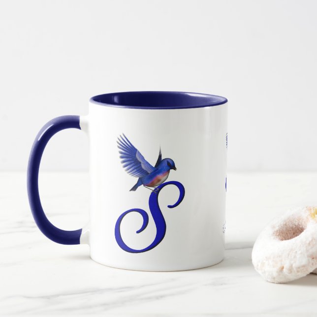 Mug Monogramme Bluebird Initiale S Élégant Personnalis (Avec donut)