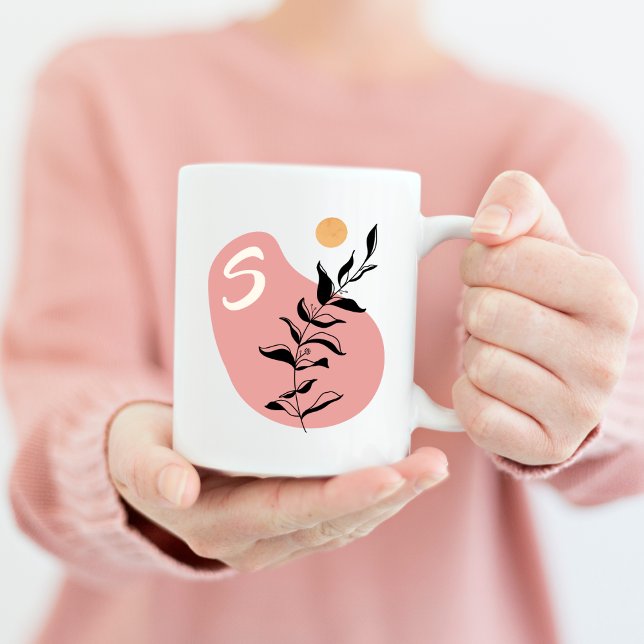 Mug Monogramme Boho Eucalyptus Avec Soleil (Créateur téléchargé)