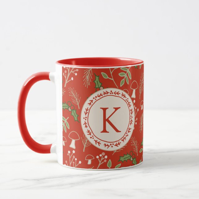 Mug Monogramme Bois de Noël Rouge (Gauche)