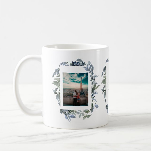 Mug Monogramme botanique avec photo des mariés (Gauche)